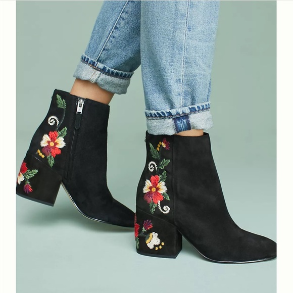 Sam Edelman Floral, Embroidered, Suede + Leather Heel Booties - Picture 1 of 13